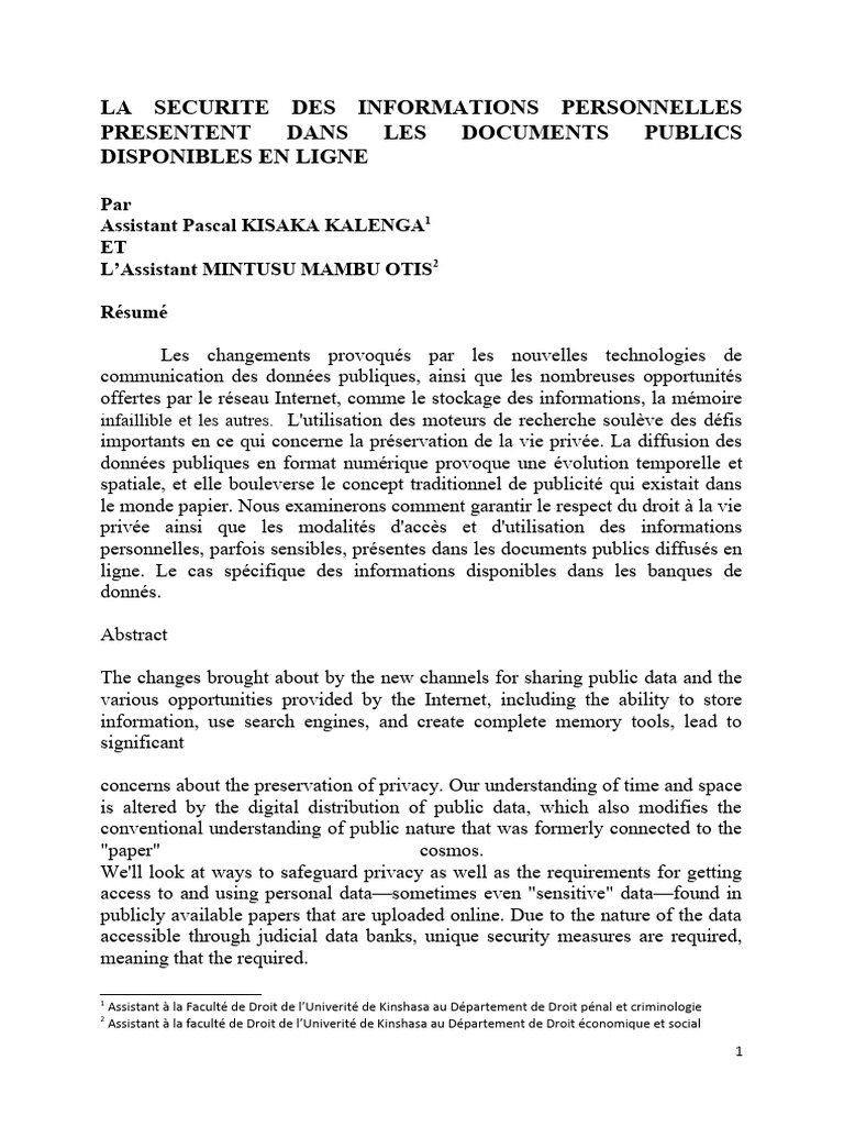 Sécurité des Informations Personnelles en Ligne | PDF | Vie privée et ...
