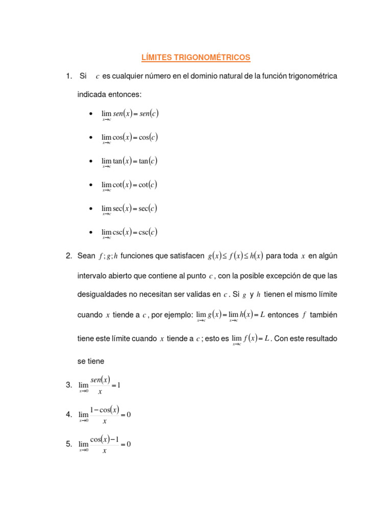 Límites Trigonométricos, Infinitos | PDF | Matemáticas | Análisis ...