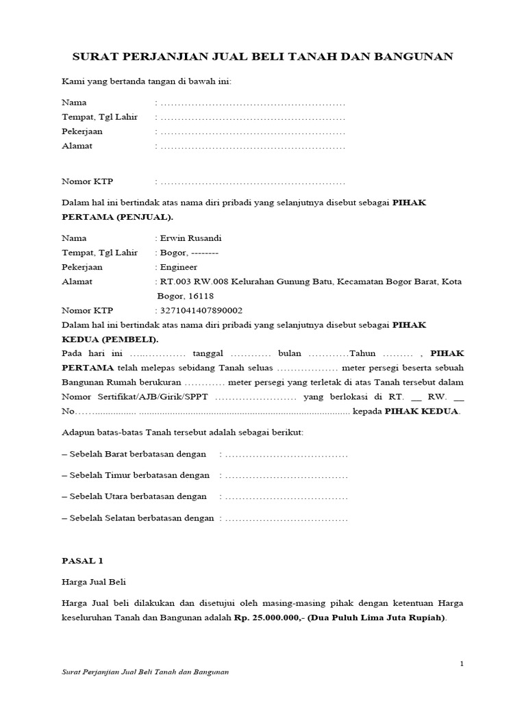 FORM Surat Perjanjian Jual Beli Rumah | PDF