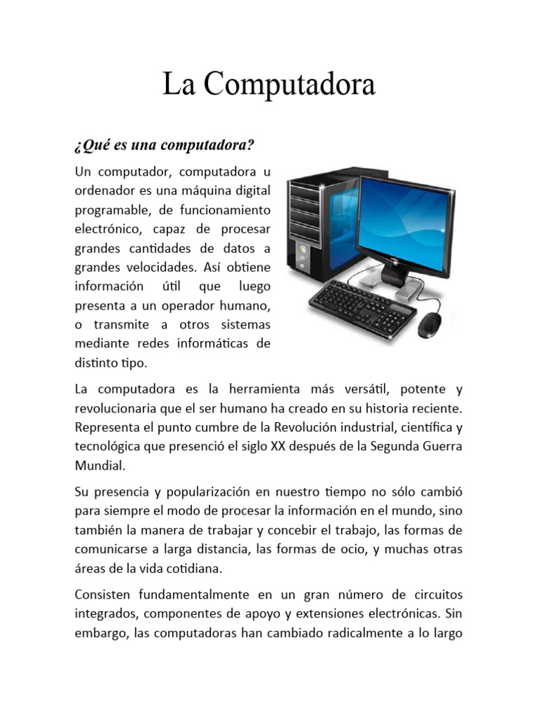 Introducción a las Computadoras | PDF | Almacenamiento de datos de la ...