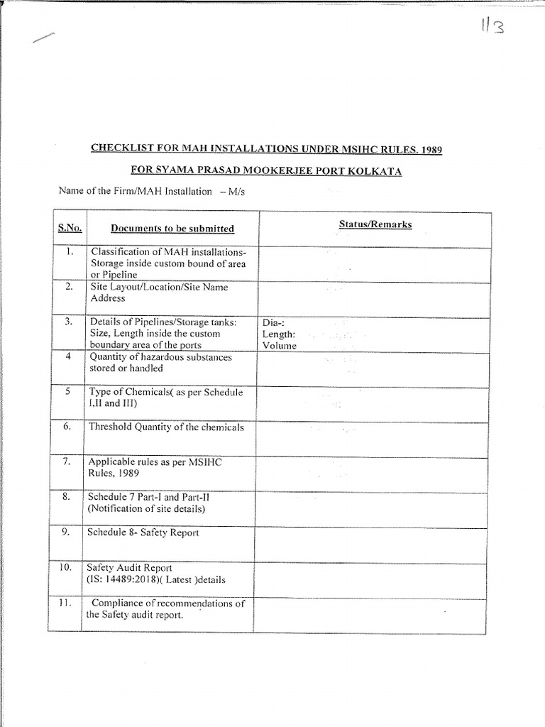 Checklist For MAH Installations Under MSIHC Rules, 1989 | PDF