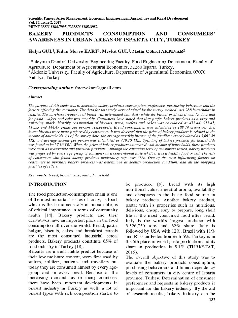 Bakery Consumption in Isparta, Turkey | PDF | Sampling (Statistics ...