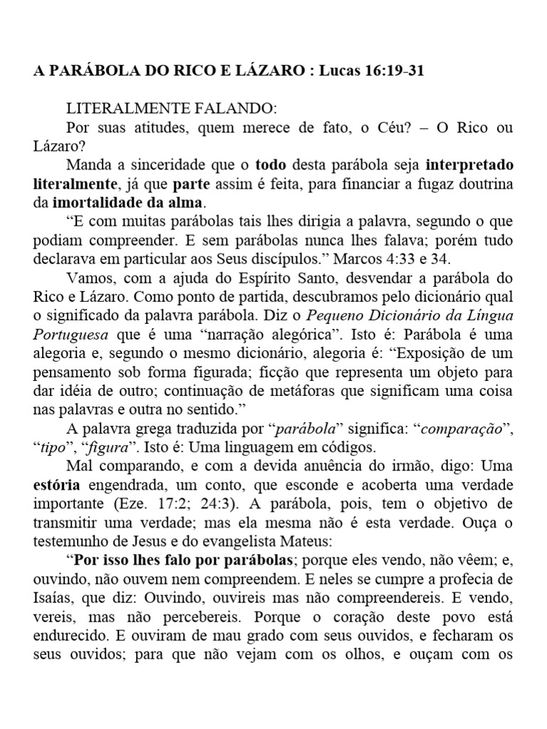 Interpretação da Parábola do Rico e Lázaro | PDF | Jesus | Fé