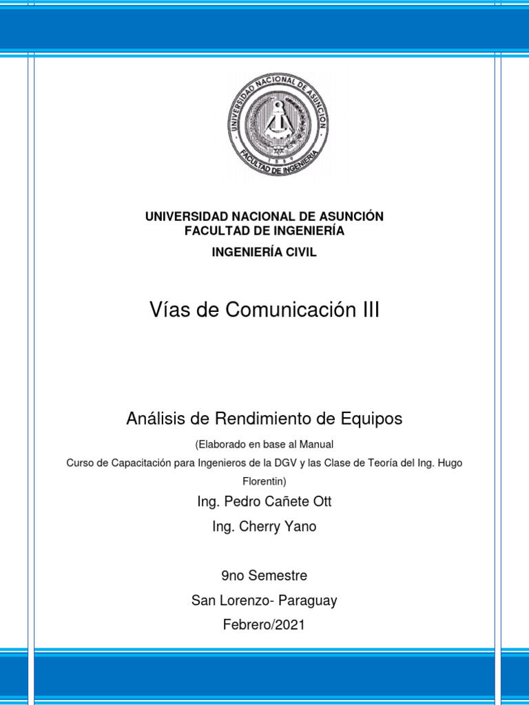 Analisis De Rendimiento De Equipos Pdf Transporte Volumen