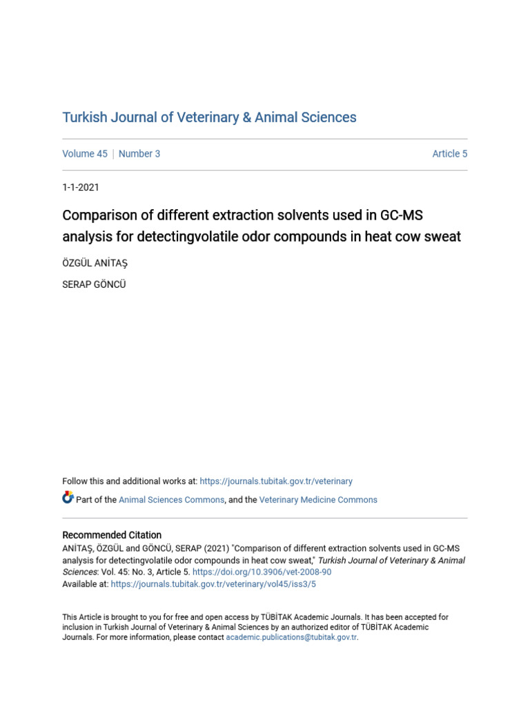 GC-MS Solvent Comparison for Cow Sweat | PDF | Volatile Organic ...