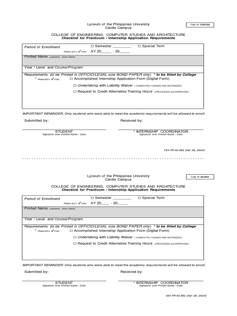 01 001 checklist for internship pre enrollment requirements 2023