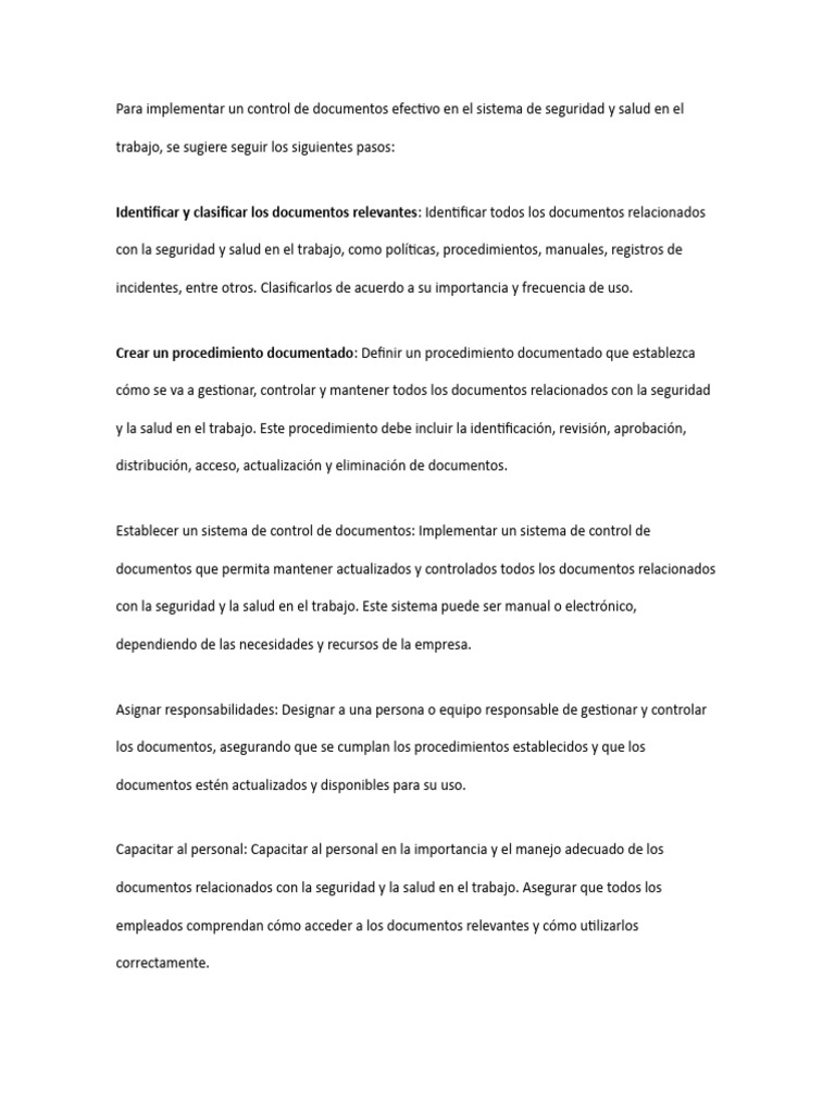 Para Implementar Un Control De Documentos Efectivo En El Sistema De