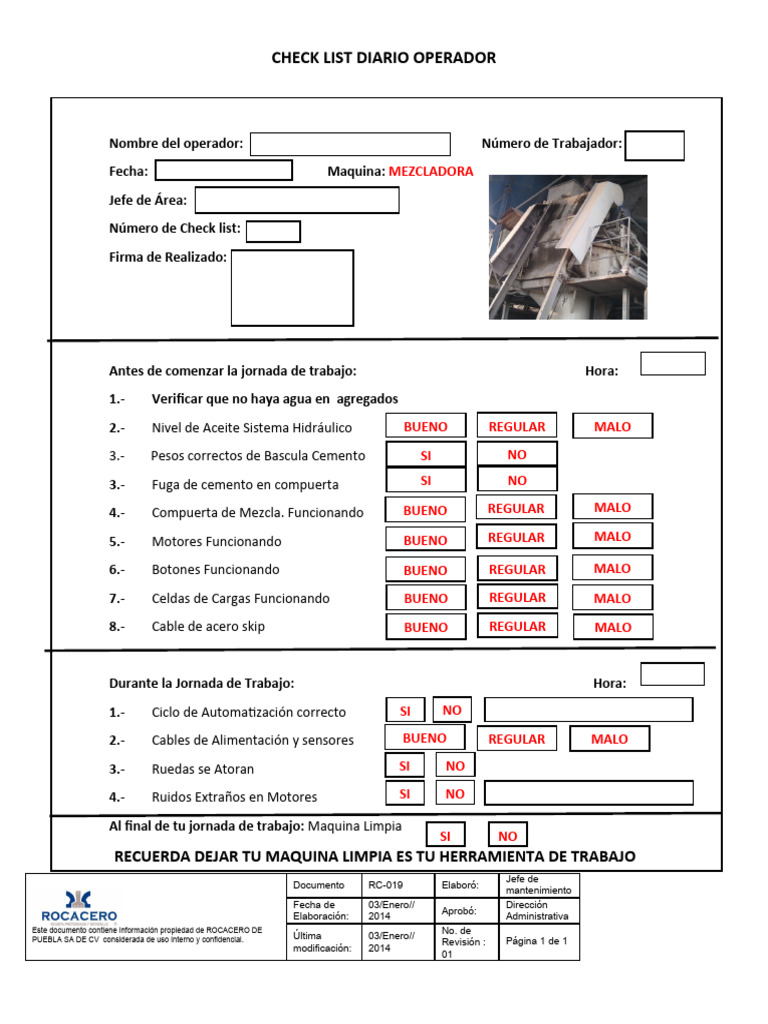 Lista de Verificación Operador | PDF