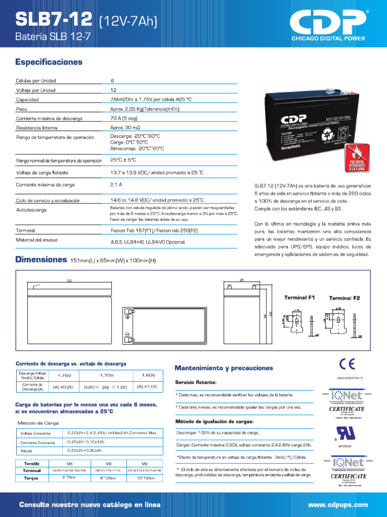 E5_Baterias_421-Catalogo SLB7 12 (12V 7Ah) Spa | PDF