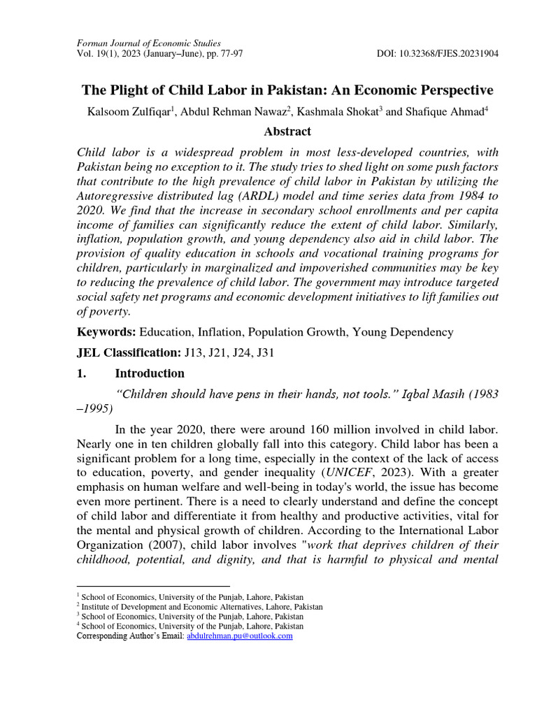 Economic Factors of Child Labor in Pakistan | PDF | Labour Economics ...