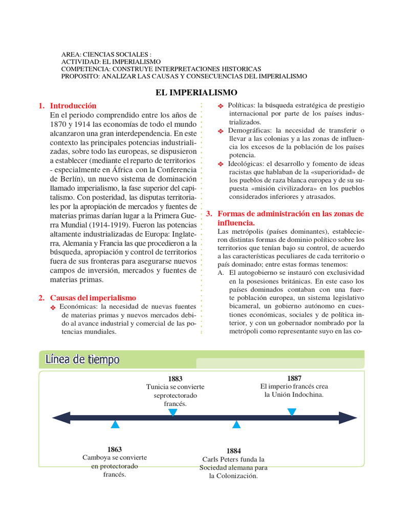 Causas y Consecuencias del Imperialismo | PDF | Colonialismo | Imperio ...