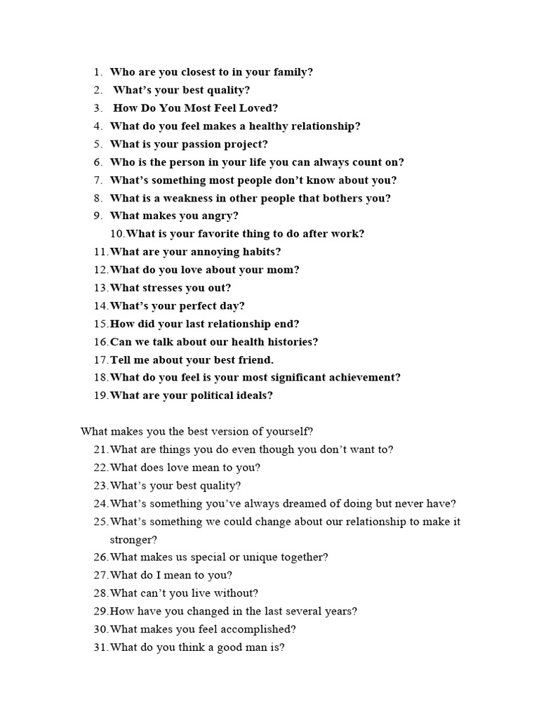 150 Engaging Questions for Couples | PDF | Intimate Relationships ...