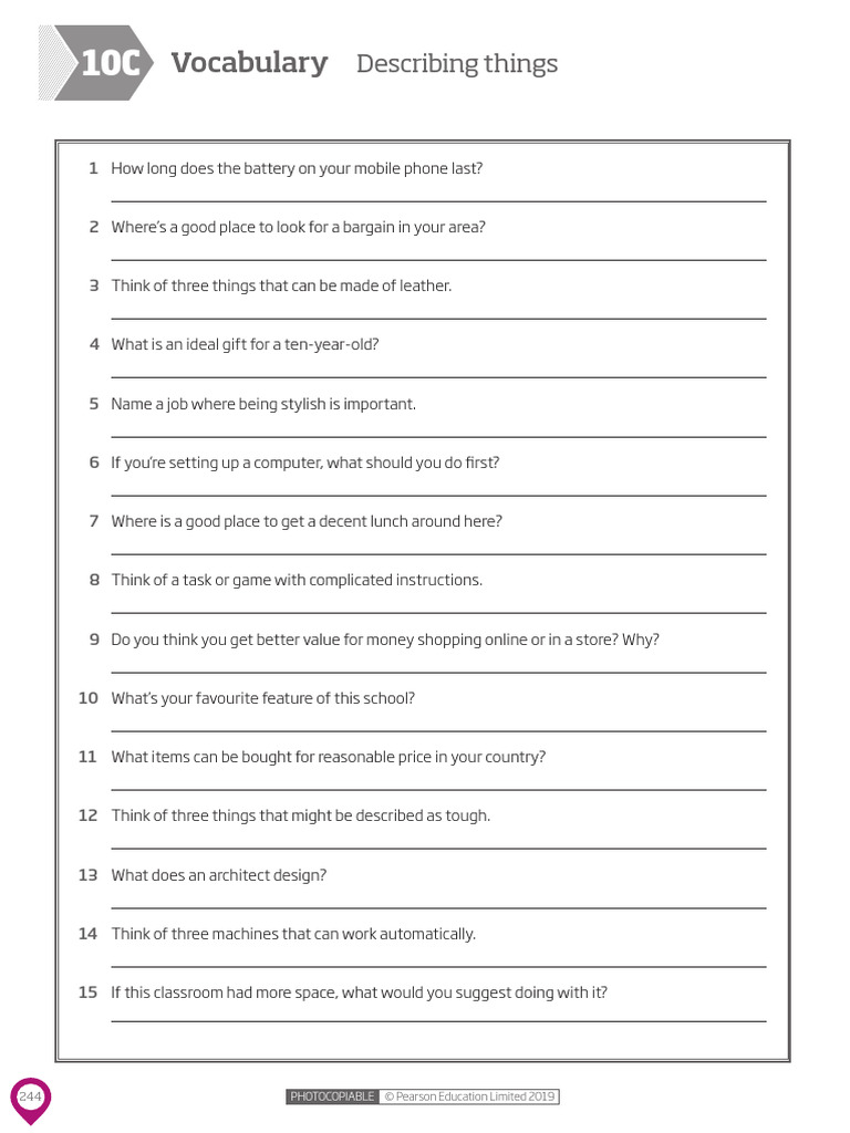 Vocabulary Exercises for Describing Things | PDF