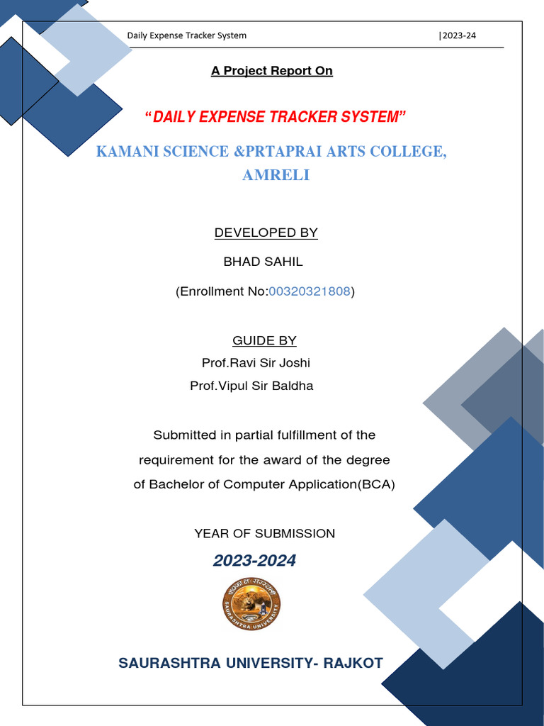 Daily Expense Tracker System Project | PDF | Computing | Software
