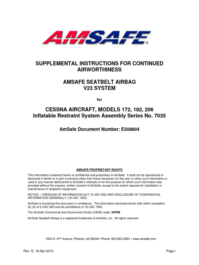 AmSafe V23 Airbag System Manual | PDF | Seat Belt | Airbag