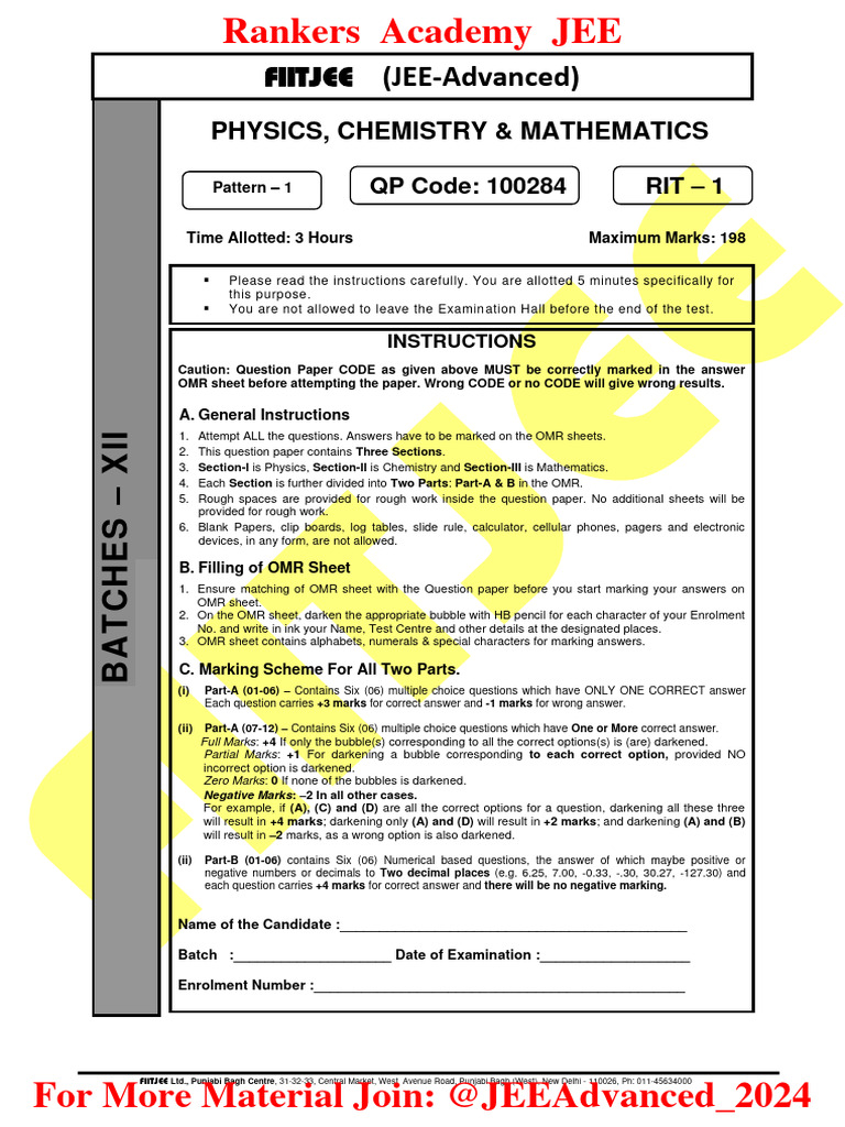 JEE Advanced Physics Chemistry Math Exam | PDF | Atomic Orbital ...
