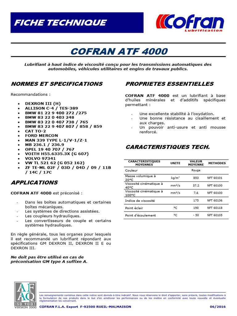 Lubrifiant Haute Performance COFRAN | PDF | Ingénierie mécanique ...