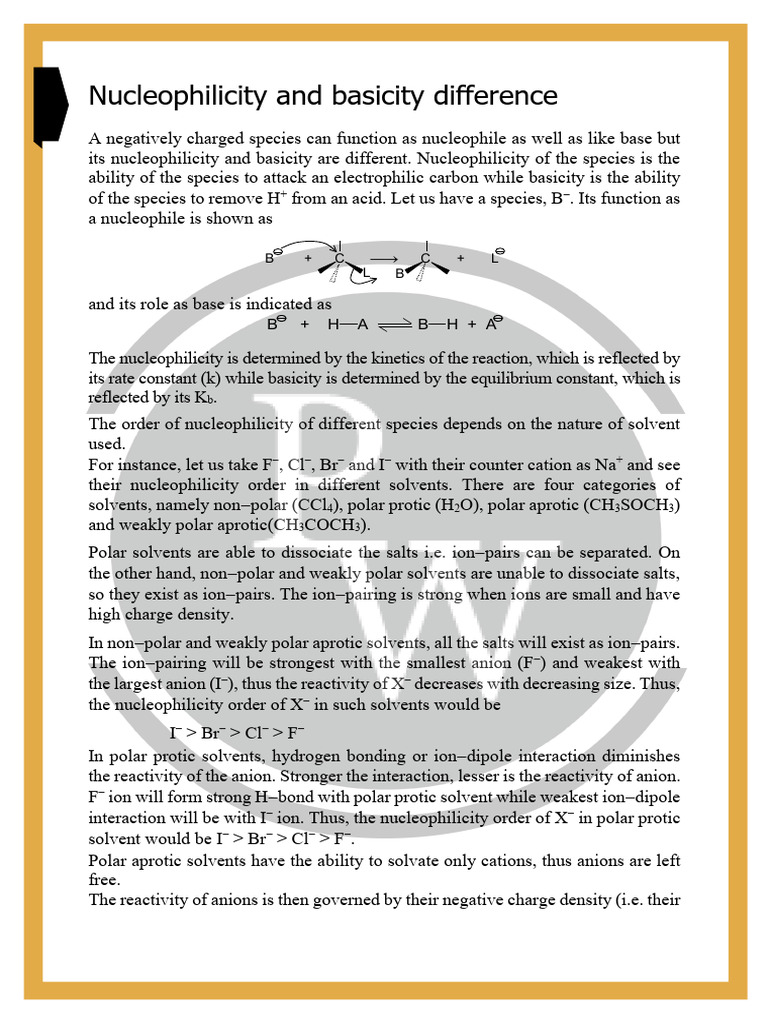 Nucleophilicity and Basicity Difference: B + H A B H + A | PDF ...