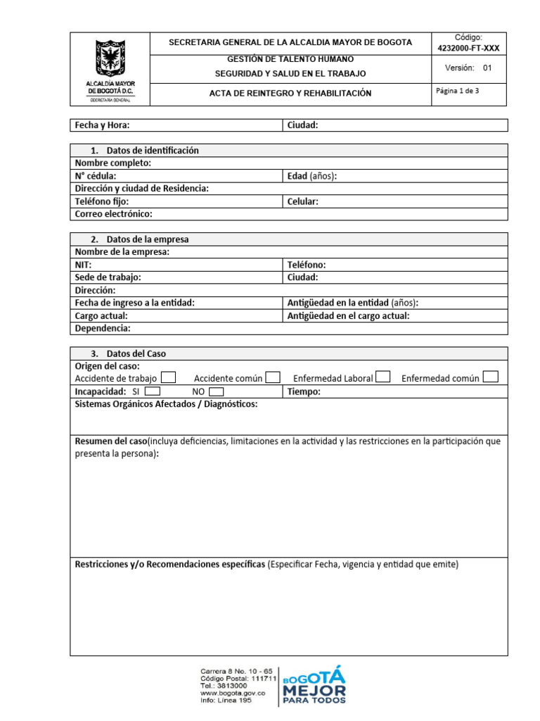 Acta de Reintegro Laboral Bogotá | PDF
