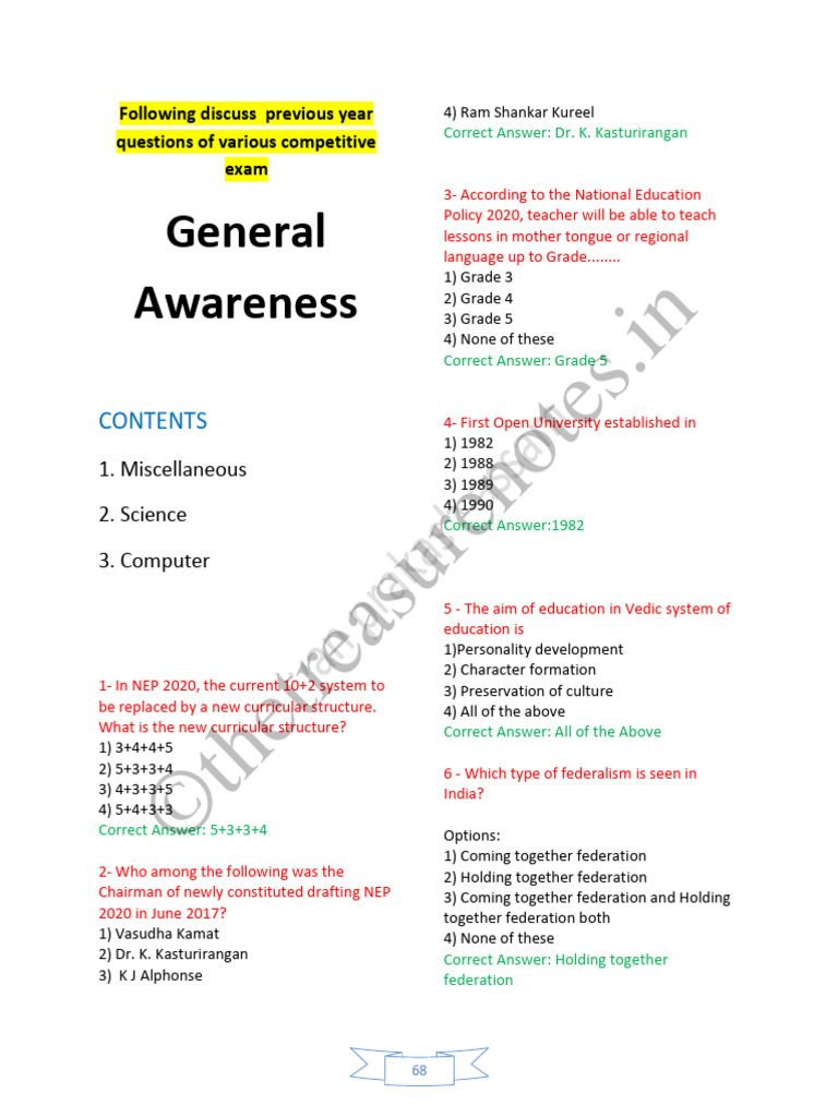 Competitive Exam Questions Overview | PDF