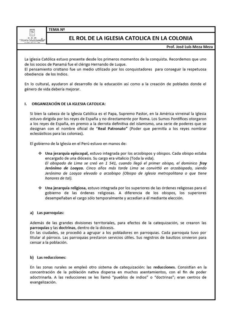 Tema #09 - El Rol de La Iglesia Catolica | PDF | Iglesia Católica | obispo