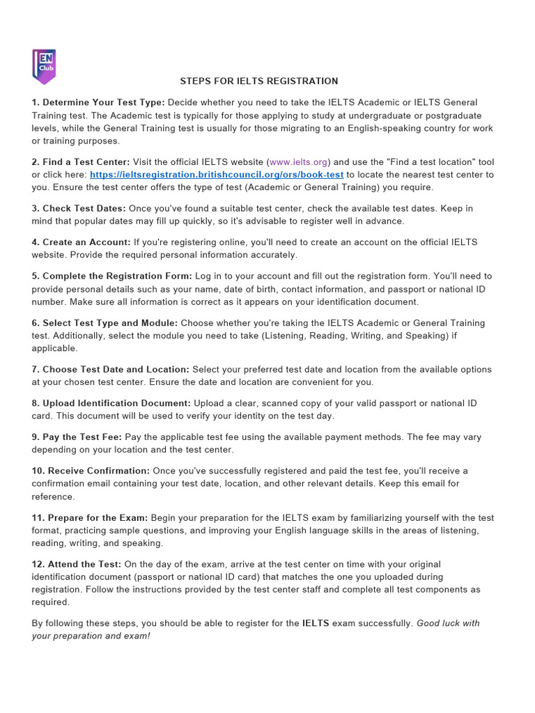 IELTS Registration Steps and Requirements | PDF | International English ...