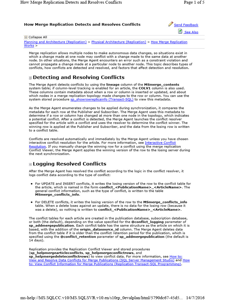 How Merge Replication Detects and Resolves Conflicts | PDF ...