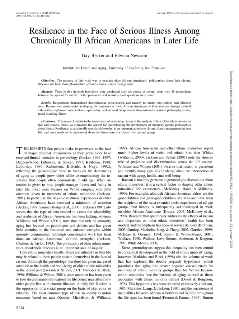 Resilience in The Face of Serious Illness Among | PDF | Psychological ...