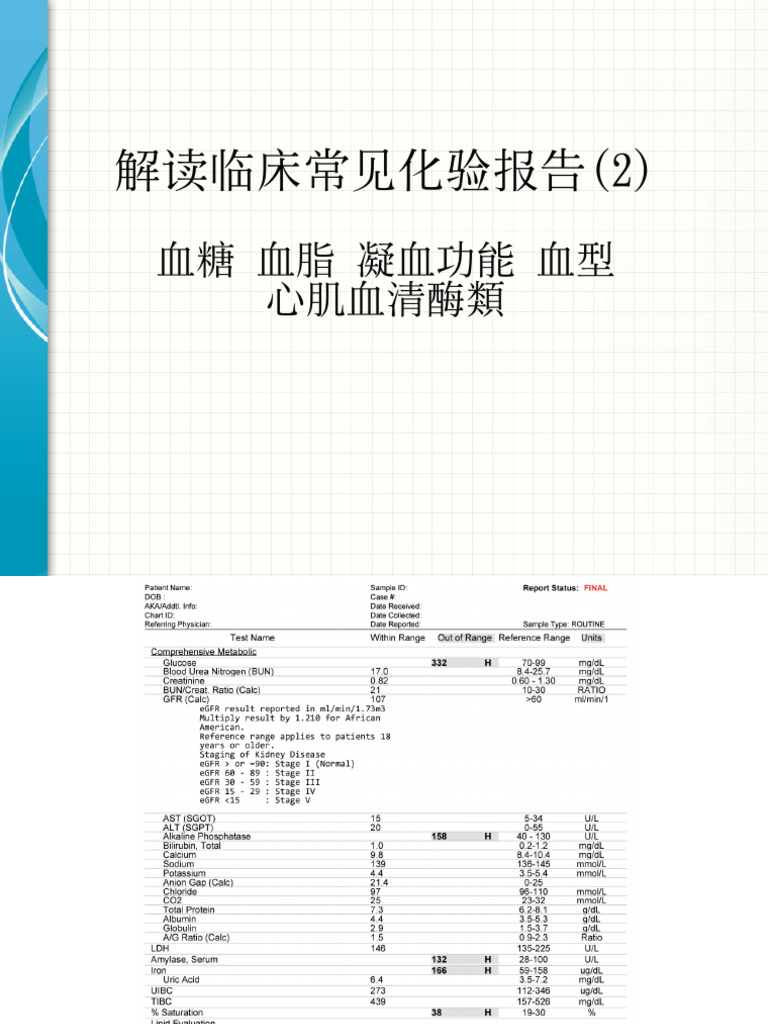 实验室生化检查及意义 （血脂 血糖 凝血功能 血型 血清酶類 附心电图） | PDF