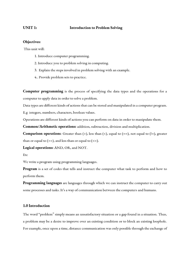 Introduction to Problem Solving in Computing | PDF | Data Type ...