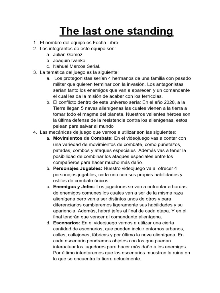 The Last One Standing PDF Juego de azar Videojuegos