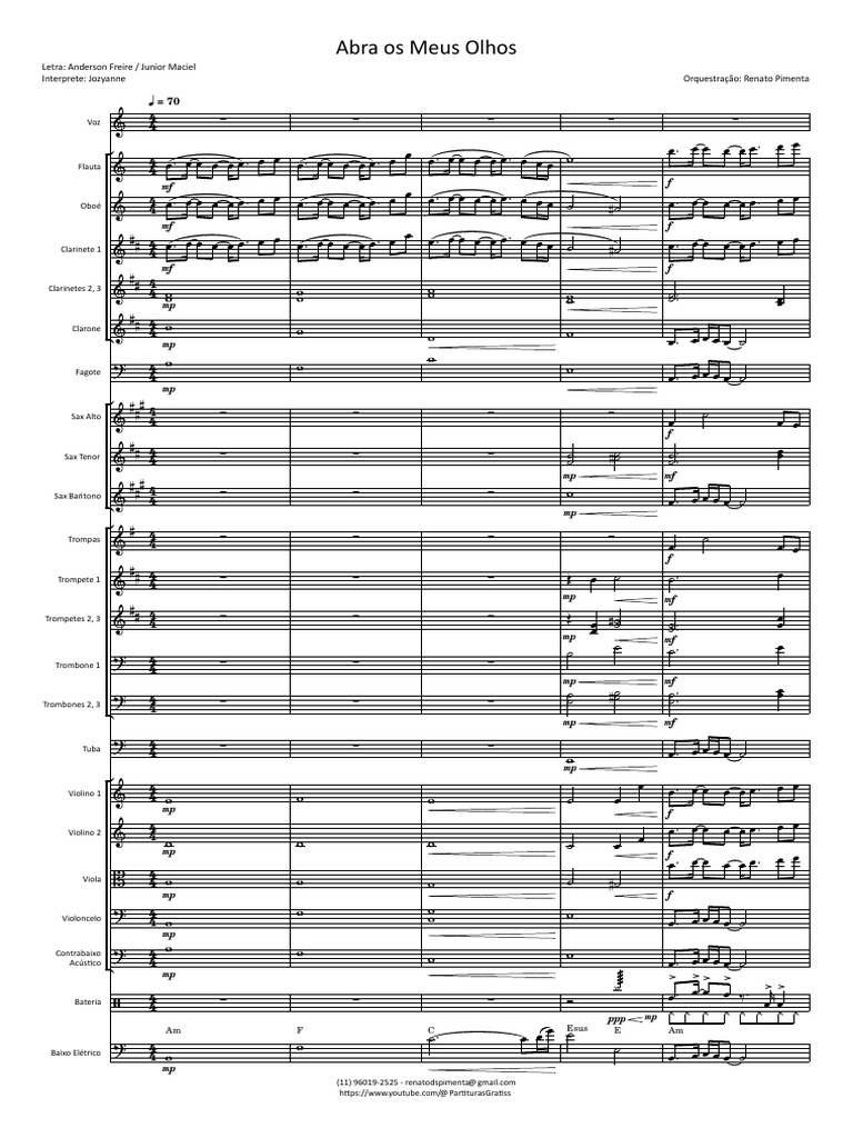 Abra Os Meus Olhos Partitura E Partes Pdf Instrumentos Musicais