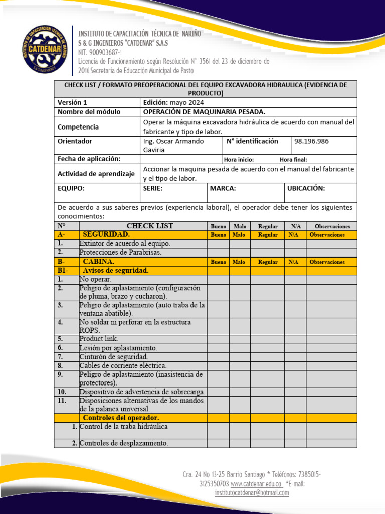 FORMATO DE CHECK-LIST-EXCAVADORA - PDF | PDF | Turbocompresor | Radiador