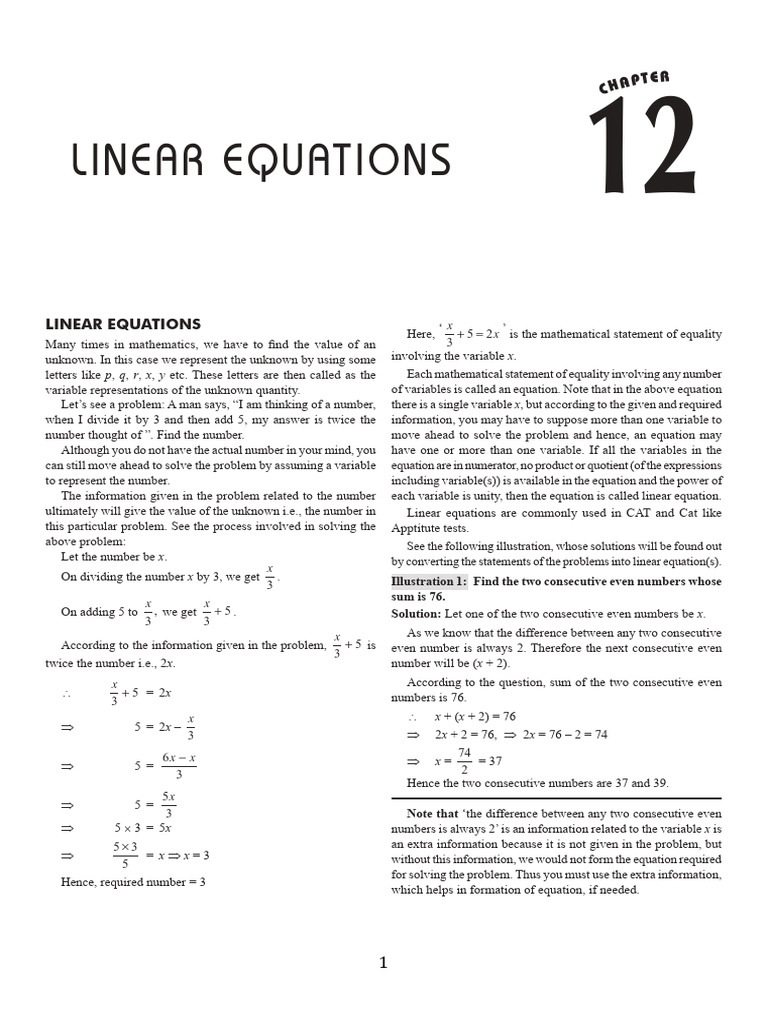 Linear Equations | Download Free PDF | Equations | System Of Linear ...