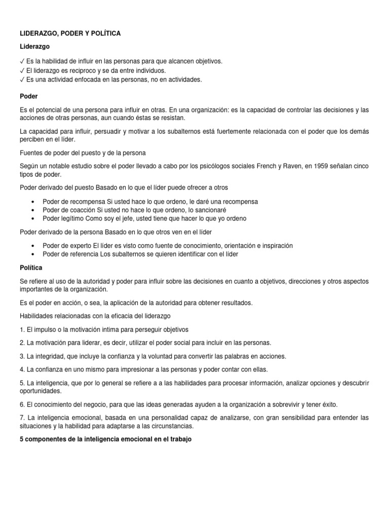 Liderazgo y Poder en Organizaciones | PDF | Poder (social y político ...