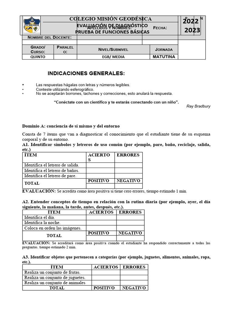 2 evaluaci n diagn stica funciones basicas pdf m todos y