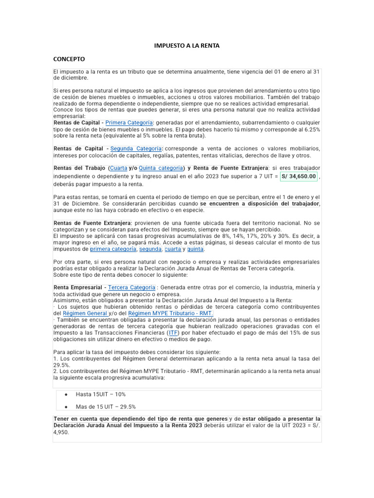 Guía del Impuesto a la Renta 2023 | PDF | Impuesto sobre la renta ...