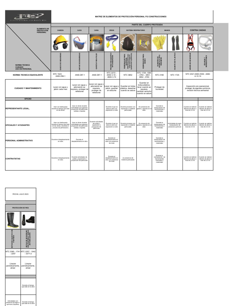 Matriz de Epp FG Construcciones | PDF