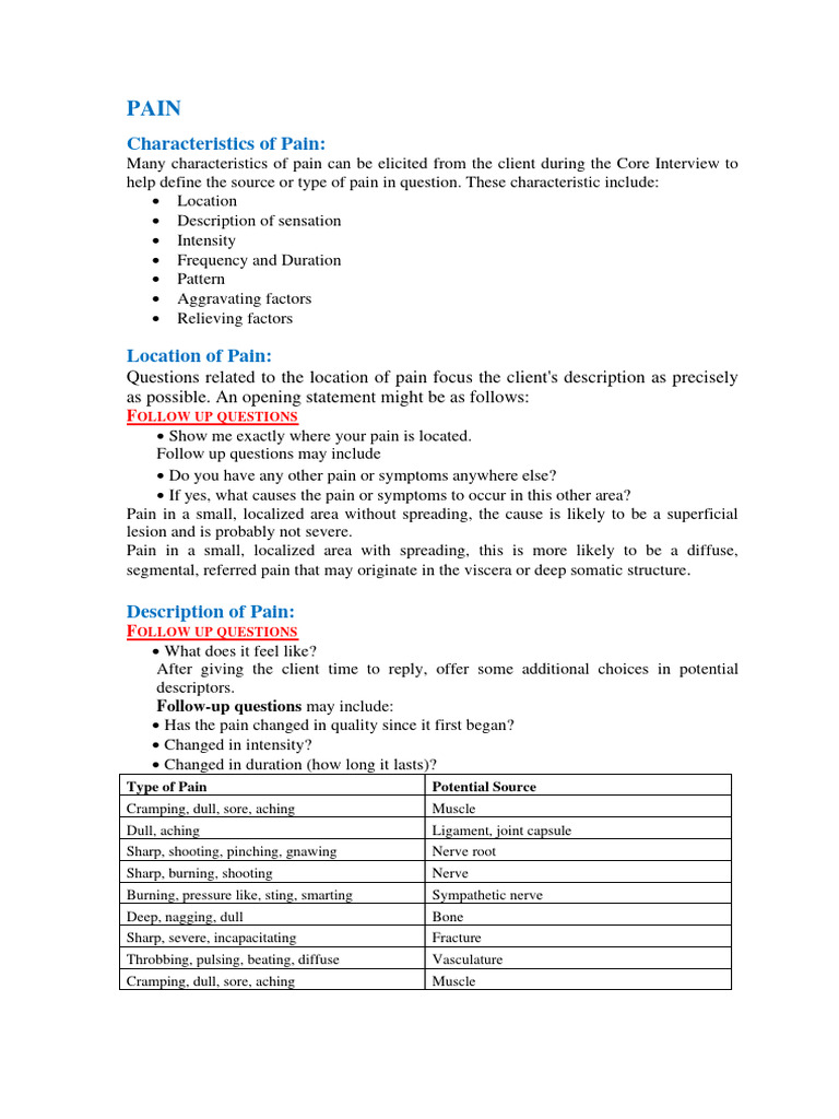 Understanding Pain Characteristics and Assessment | PDF | Heart Rate ...