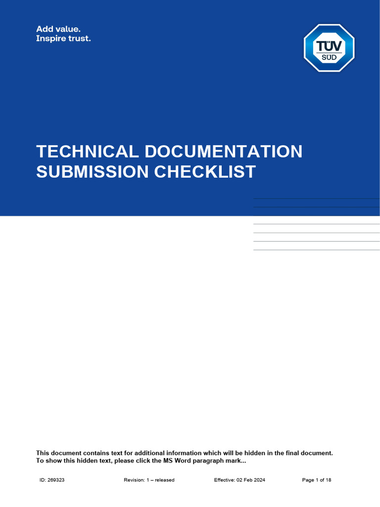 MDR Technical Documentation Checklist | PDF | Verification And ...
