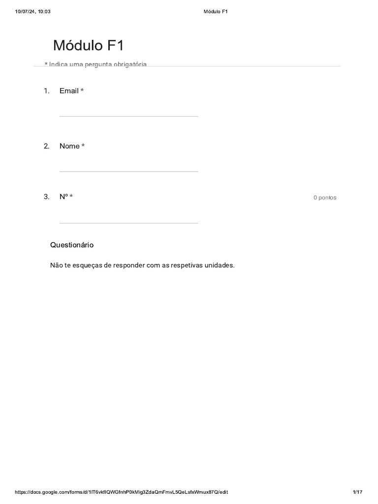 Teste formativo Módulo F1 - Google Forms | PDF