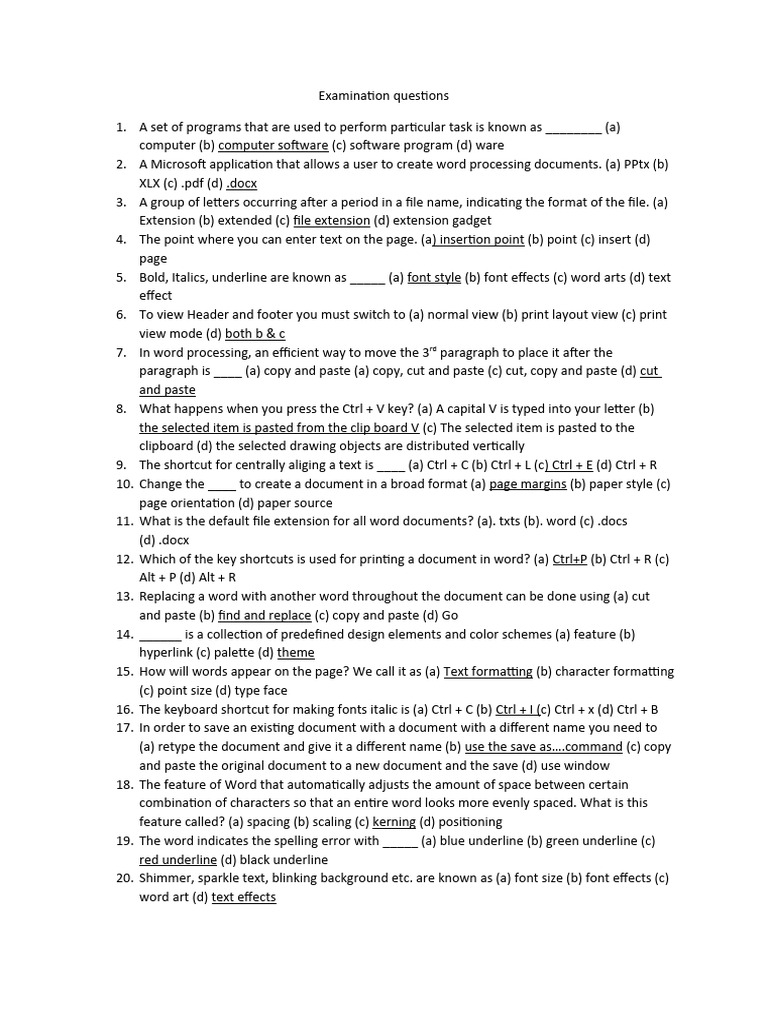 Examination Questions F | PDF | Microsoft Word | Computing