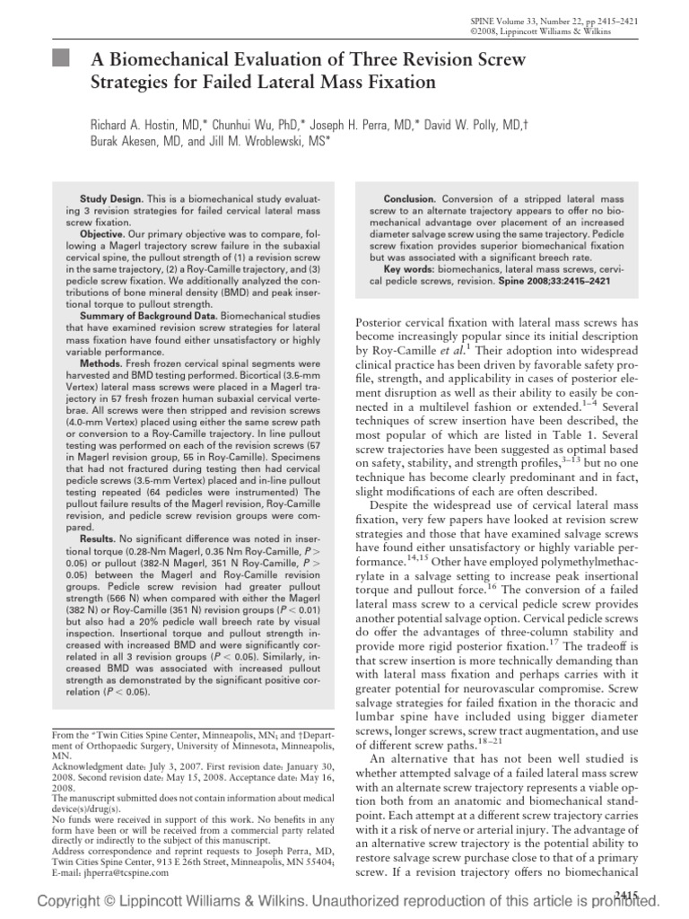 A biomechanical evaluation of three revision screw strategies for