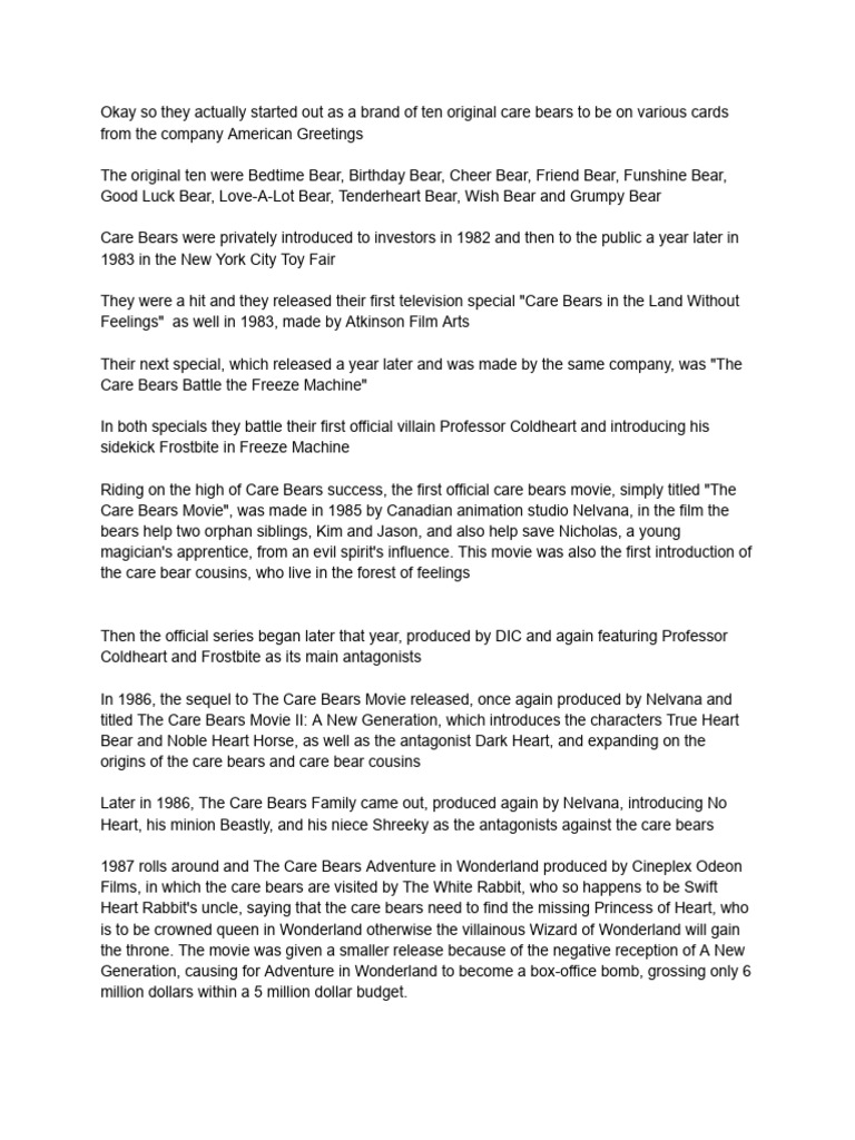 The Timeline of The Care Bears Franchise | PDF | Fictional Bears