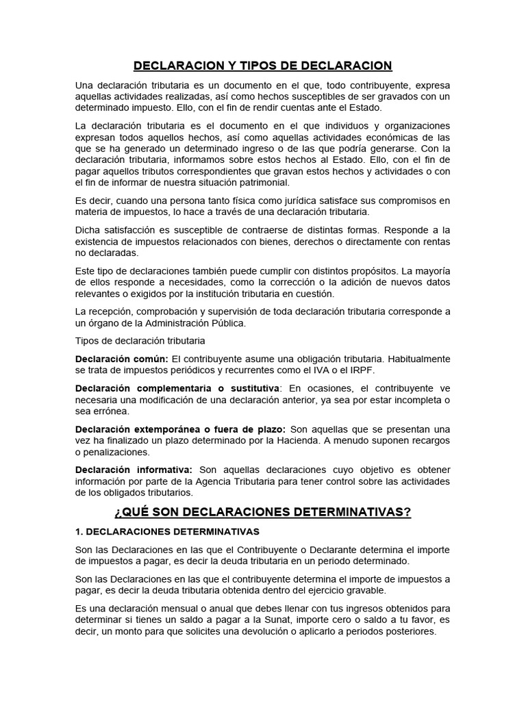 Tipos de Declaraciones Tributarias | PDF | Impuestos | Economias