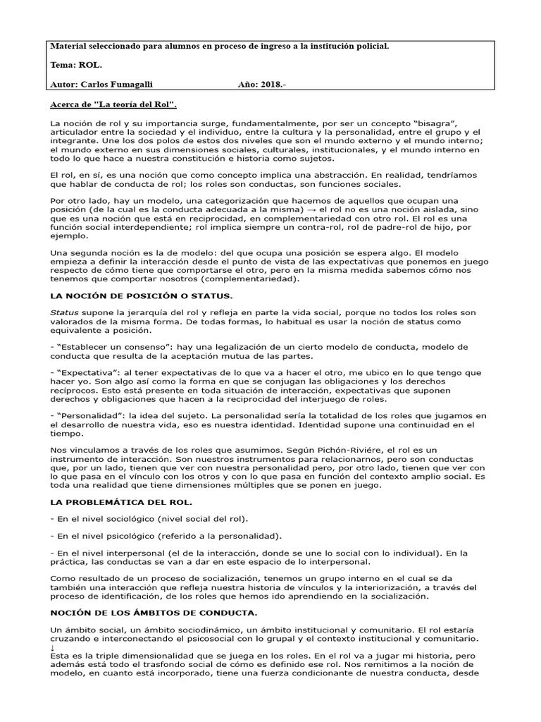 Teoría del Rol en la Interacción Social | PDF | Comportamiento | Sicología