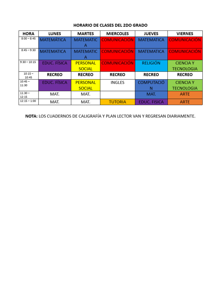 Horario de Clases Del 2do Grado | PDF