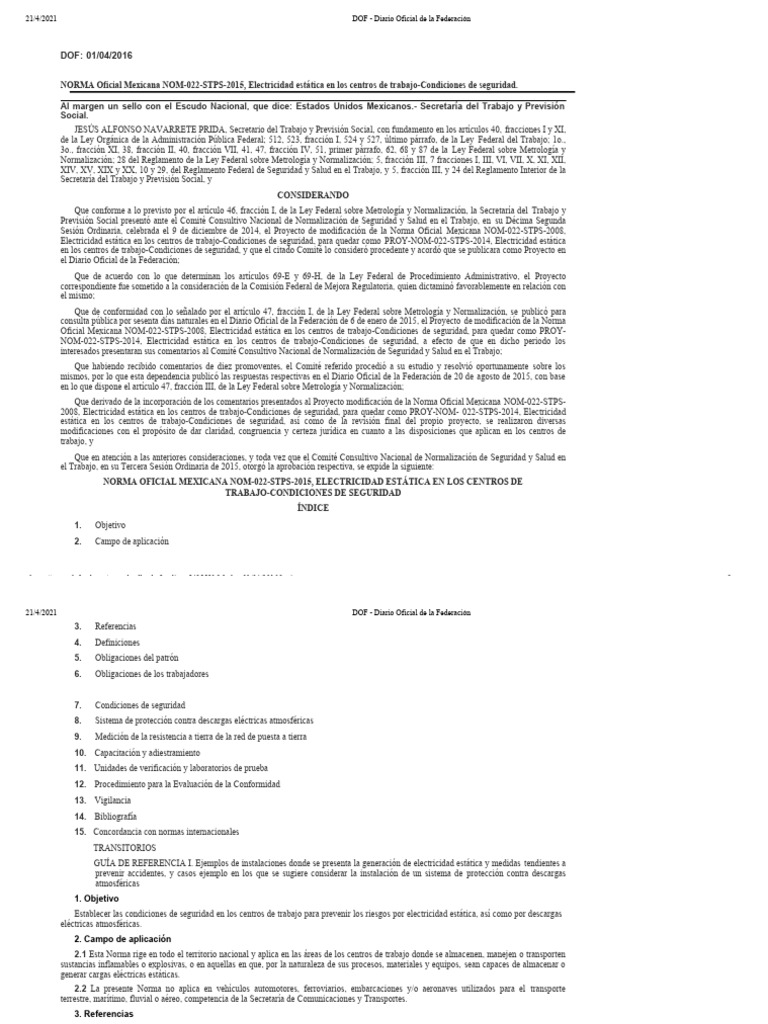 Nom 022 STPS 2015 | PDF | Relámpago | Descarga electrostática