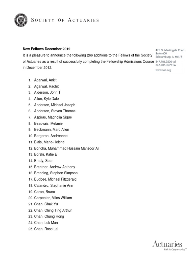 New Actuarial Fellows December 2012 | PDF