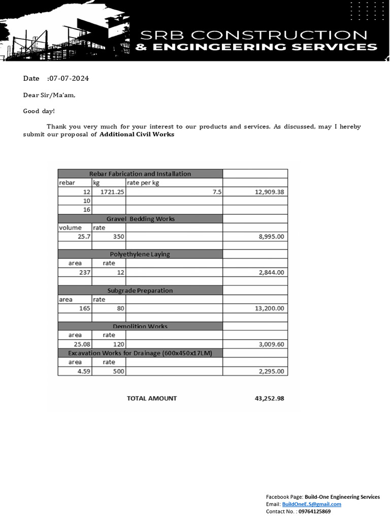 Proposal for Additional Civil Works | PDF | Career & Growth